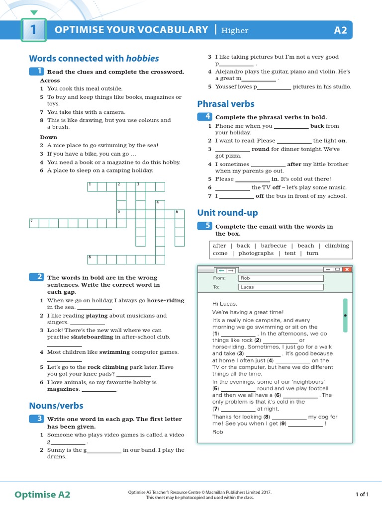 OPT A2 U01 Vocab Higher PDF | PDF | Syntax | Grammar