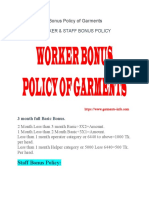 Worker & Staff Bonus Policy of Garments