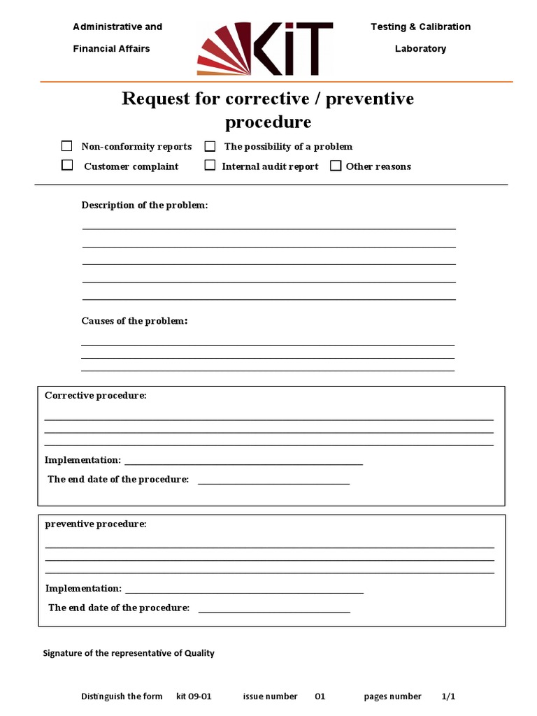 Corrective and Preventive Procedure Form | PDF
