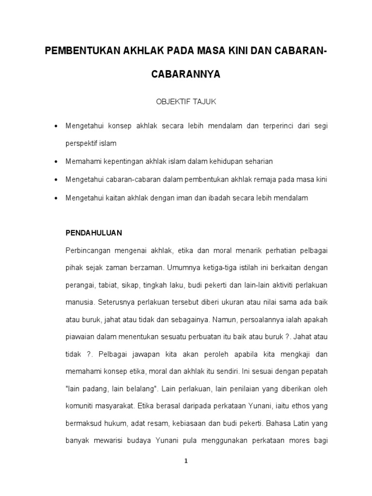 Pembentukan Akhlak Pada Masa Kini Dan Cabaran Pdf