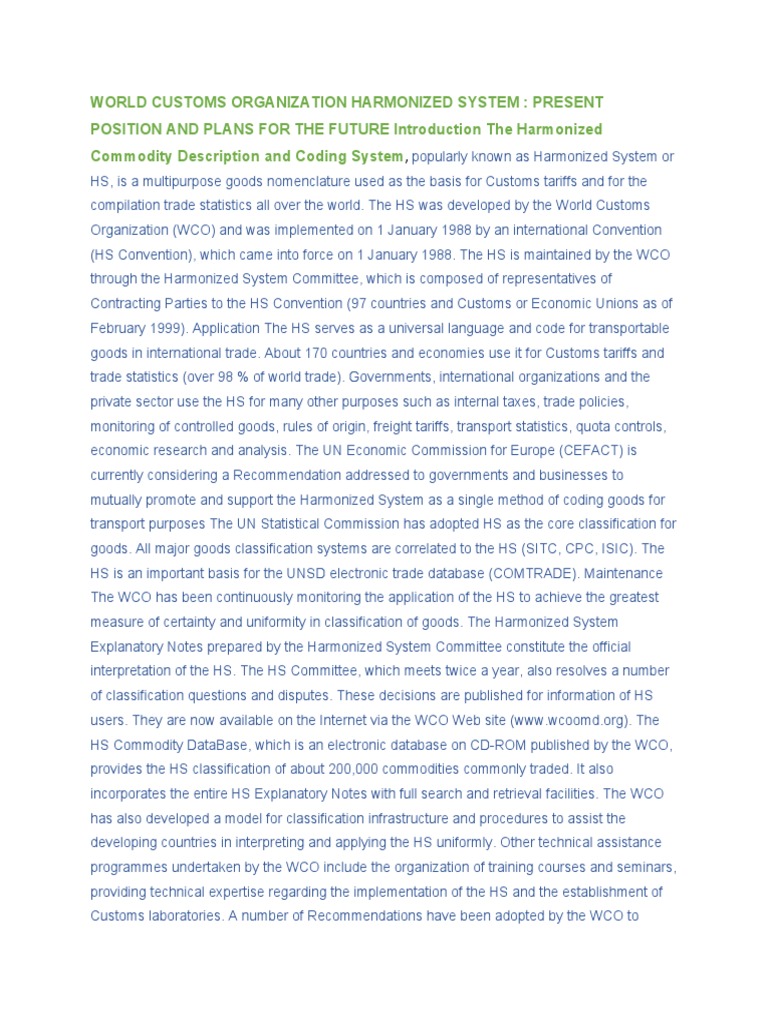 World Customs Organization Harmonized System PDF Search And Seizure