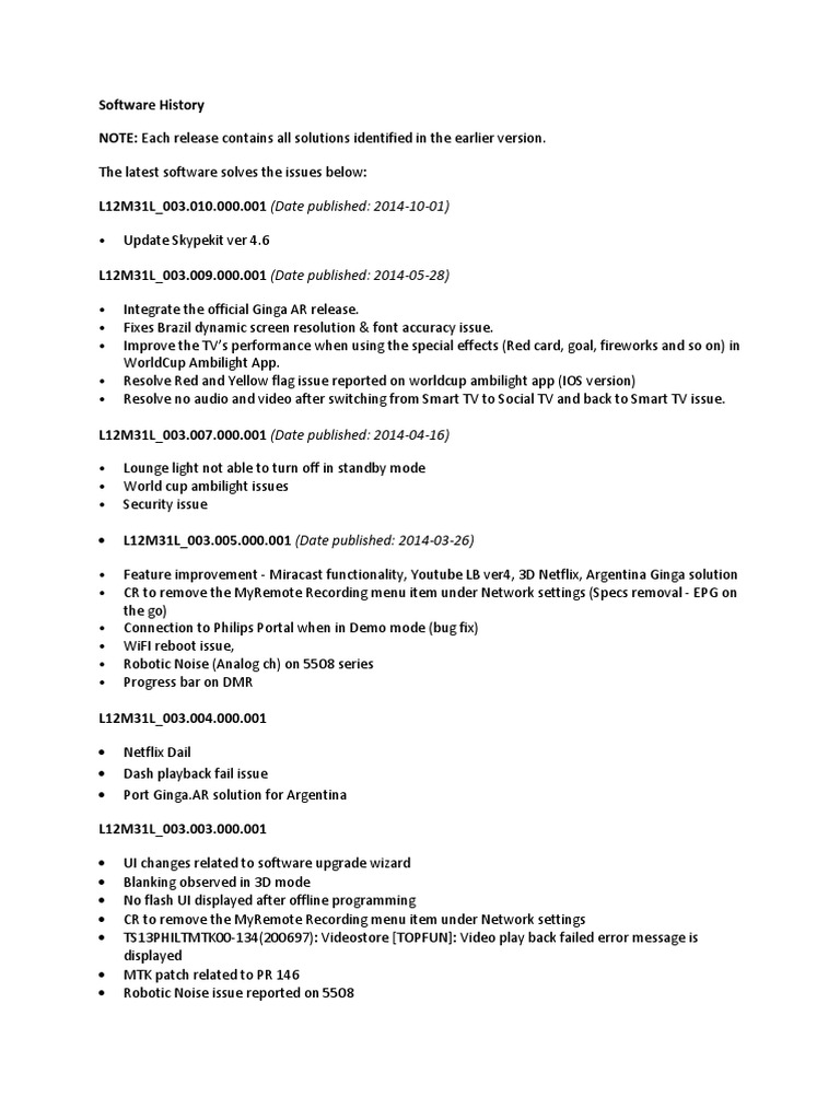 Philips TV Software Update History | PDF | Software | Digital Technology