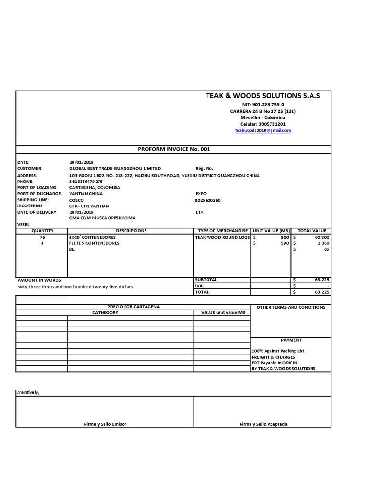 Teak Wood Invoice for Global Best Trade | PDF | Freight Transport ...