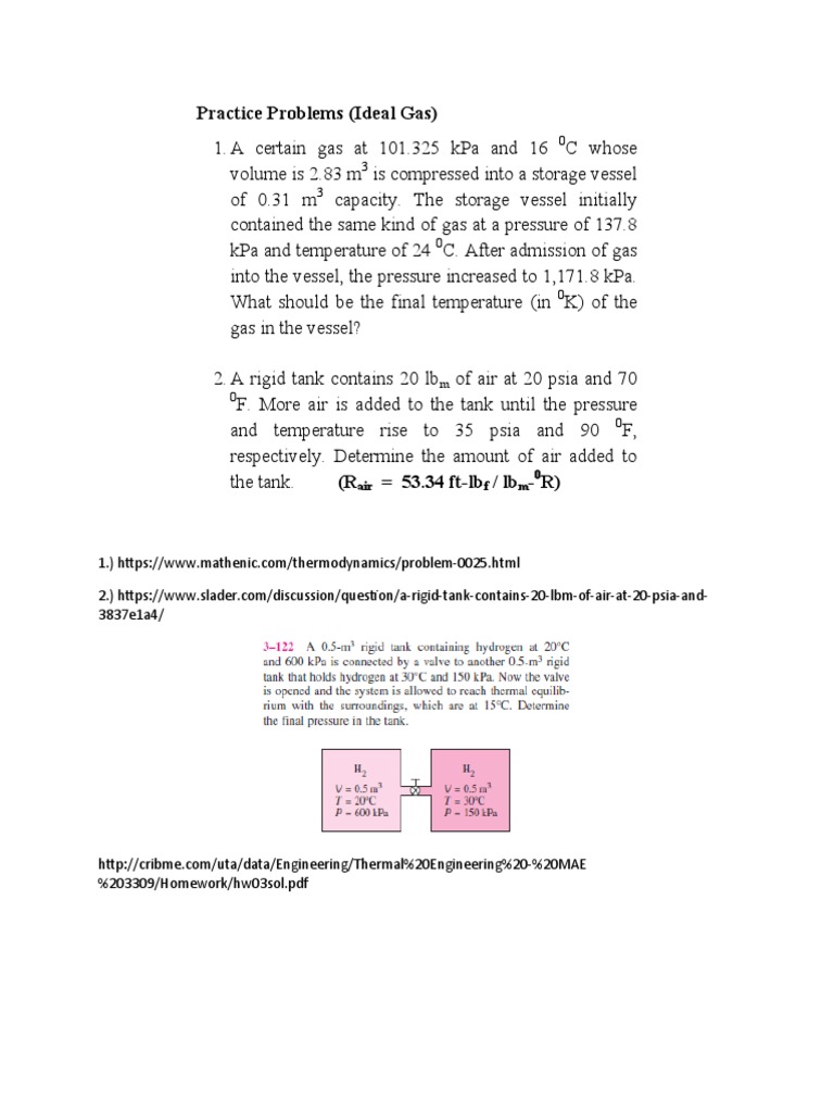 Practice Problems (Ideal Gas) : Air F M 0 | PDF