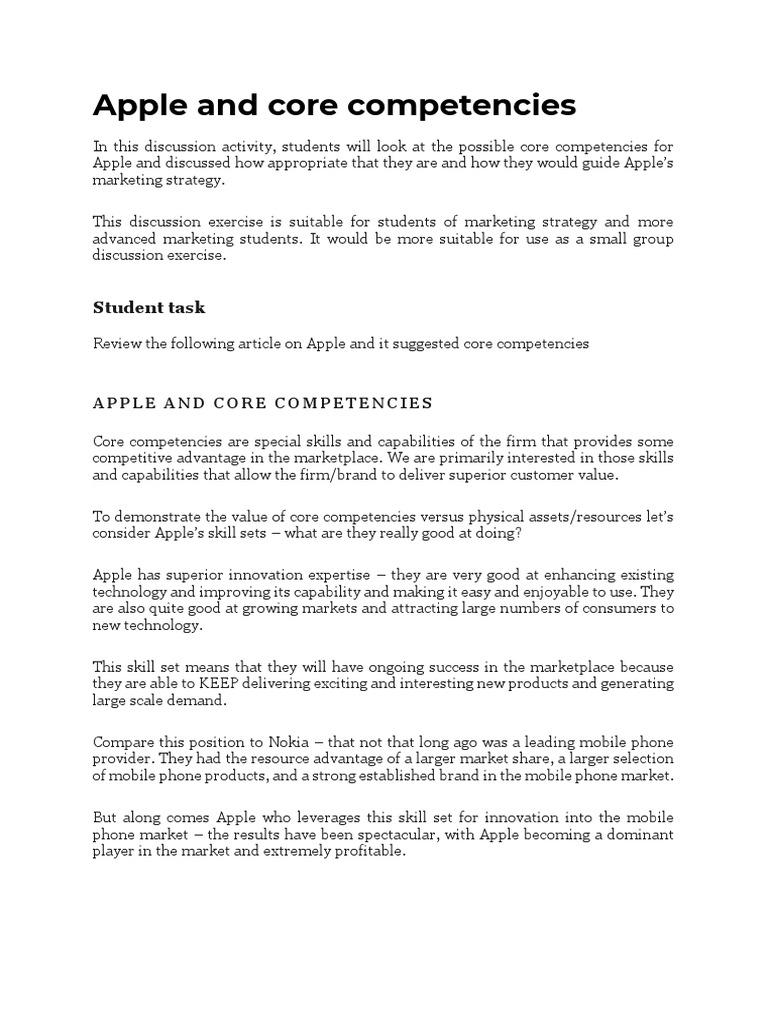 Apple and Core Competencies 1 PDF Competence (Human Resources