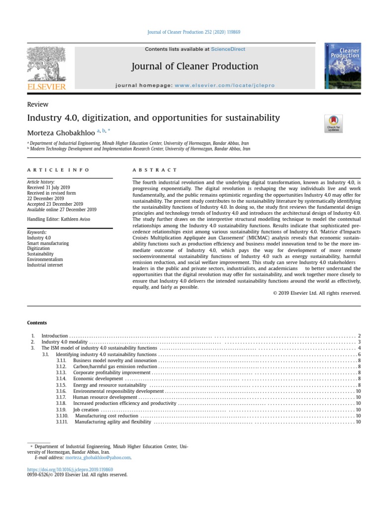 Industry 4 0 Digitization And Opportunities For Sustainability Pdf