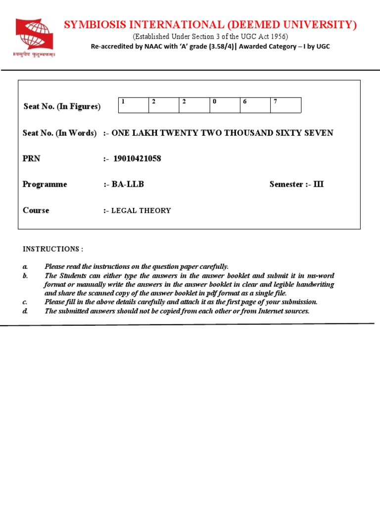 LLB Answer Sheet: Legal Theory Insights | PDF | Possession (Law) | Damages