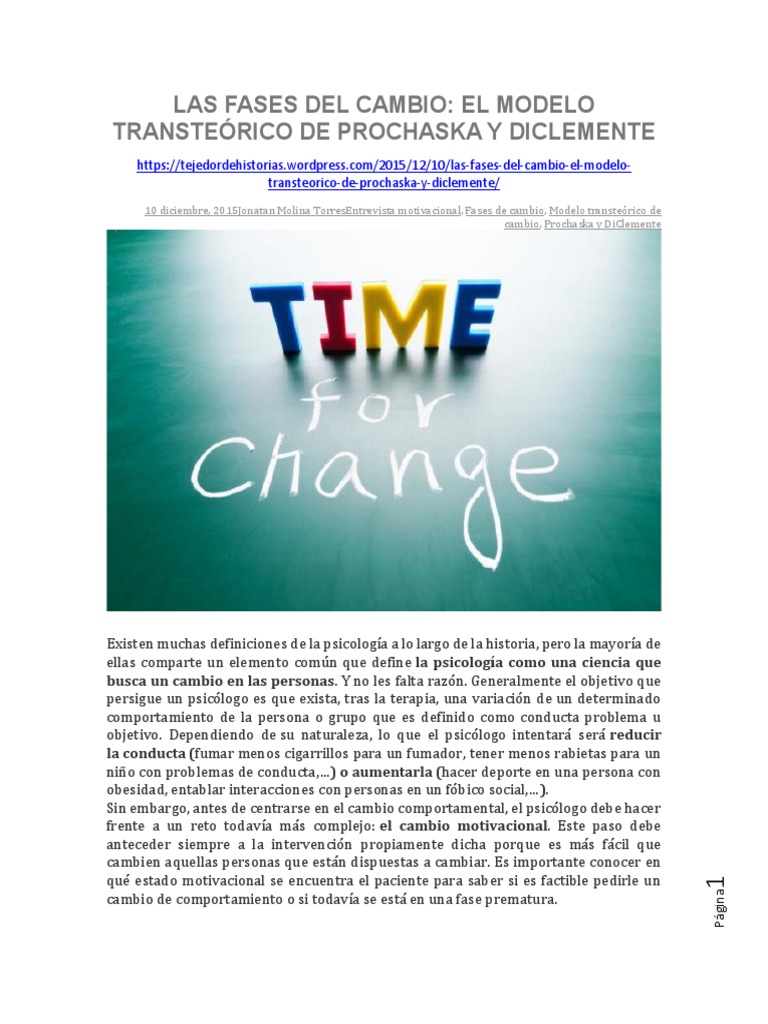Las Fases Del Cambio El Modelo Transteórico de Prochaska y Diclemente | PDF  | Nicotina | Sicología