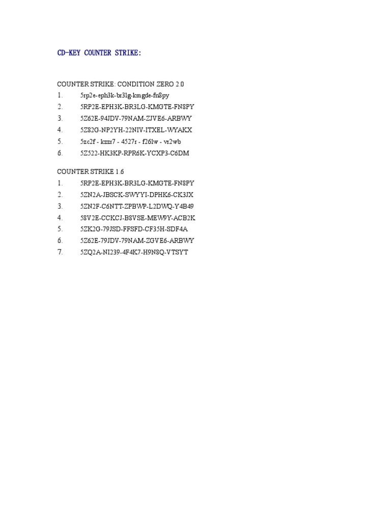 Counter Strike CD-Key List | PDF
