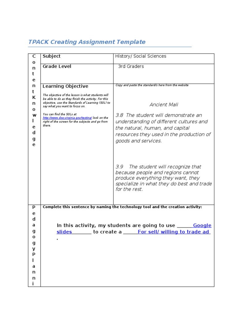 TPACK Template for 3rd Grade History | PDF | Mobile App | Communication