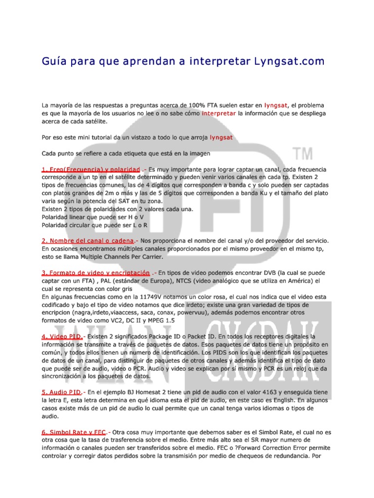 Guia para Que Aprendan A Interpretar Lyngsat PDF Televisión via