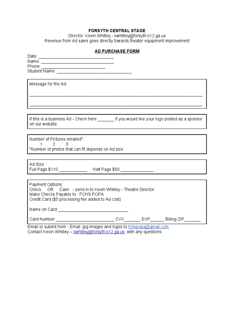 Forsyth Central Stage Ad Purchase Form | PDF