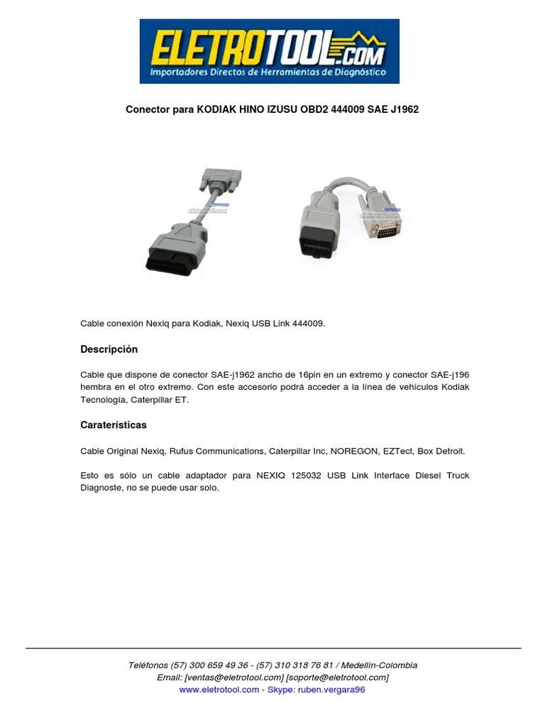 Conector para KODIAK HINO IZUSU OBD2 444009 SAE J1962 PDF PDF