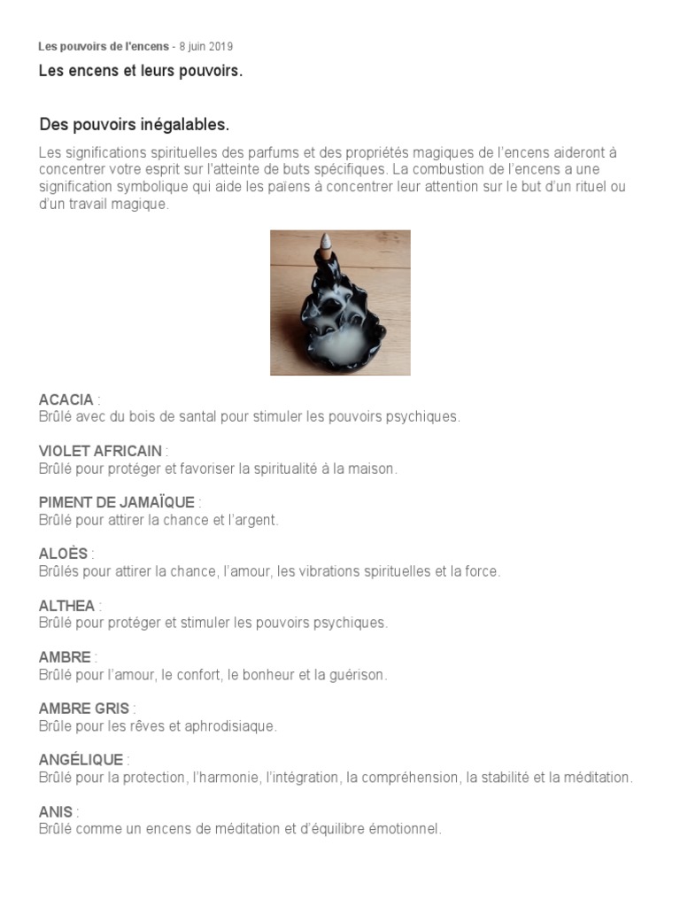 Liste Des Encens Et Leur Rôle Pdf Les Encens Et Leurs Pouvoirs - Nature Encens | PDF | Encens (fumigation) |  Amour
