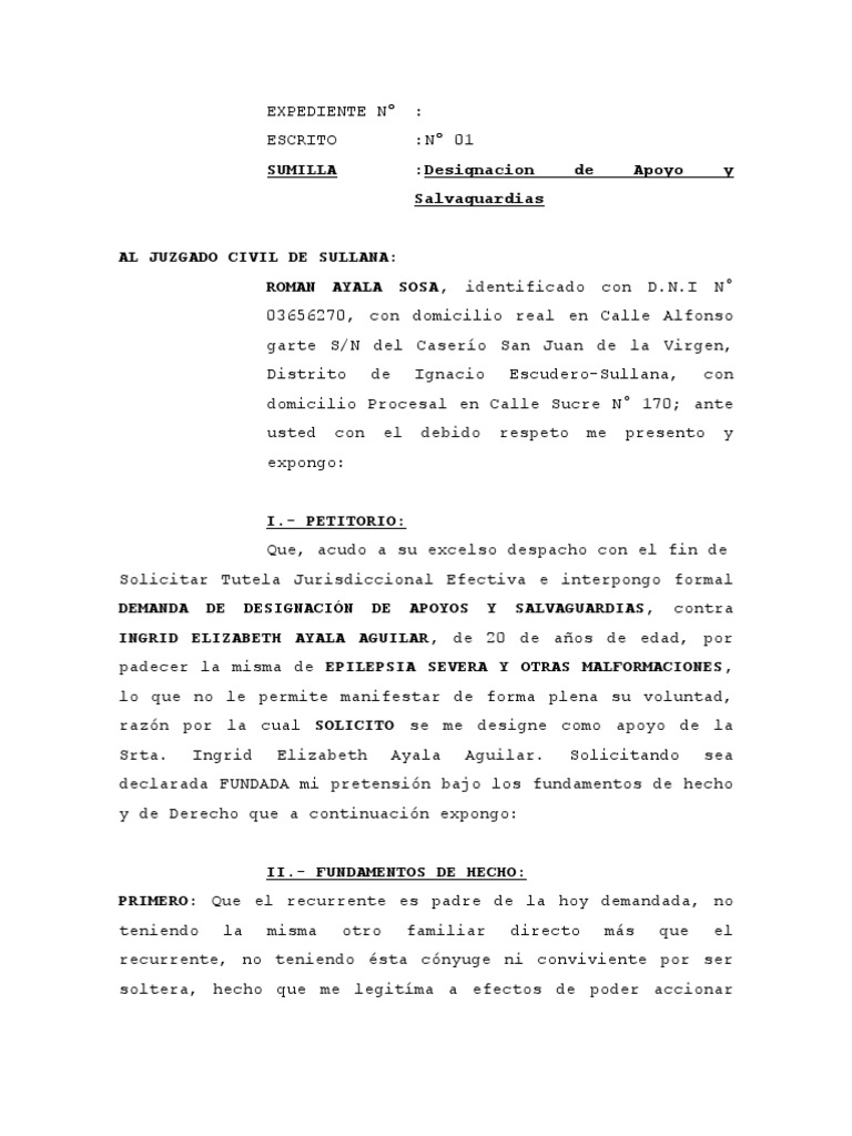 Demanda Apoyo y Salvaguardias | PDF | Demanda judicial | Invalidez