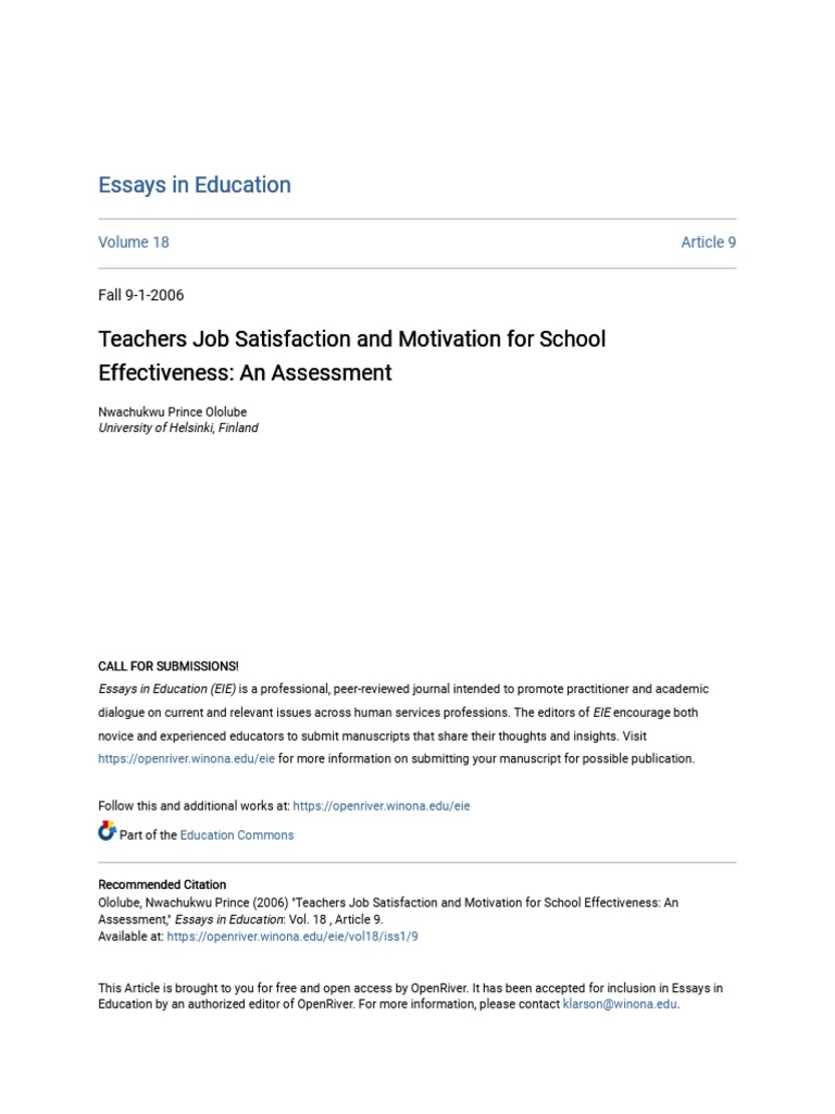 Teacher Job Satisfaction and Motivation Assessment | PDF | Motivation ...