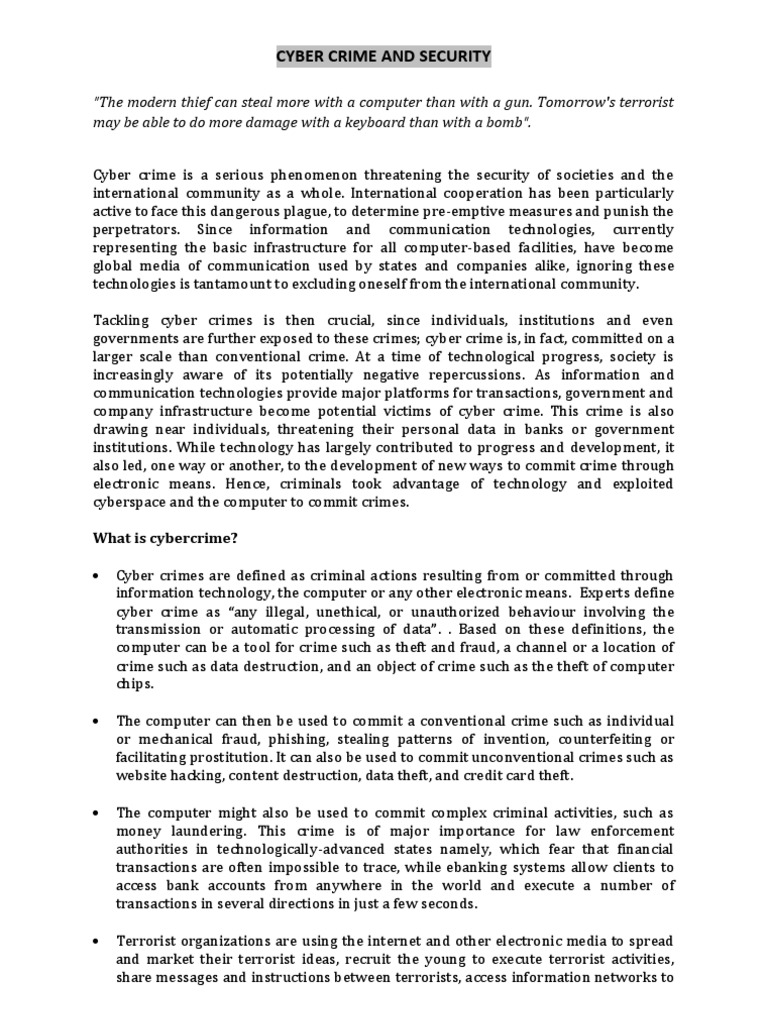 Cyber Crime and Security Guide | PDF | Cybercrime | Computer Security