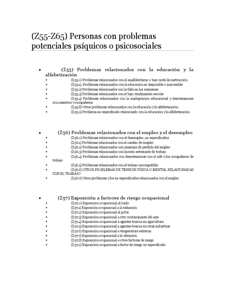 Problemas Psicosociales y Códigos CIE-10 | PDF | Infancia | Dieta