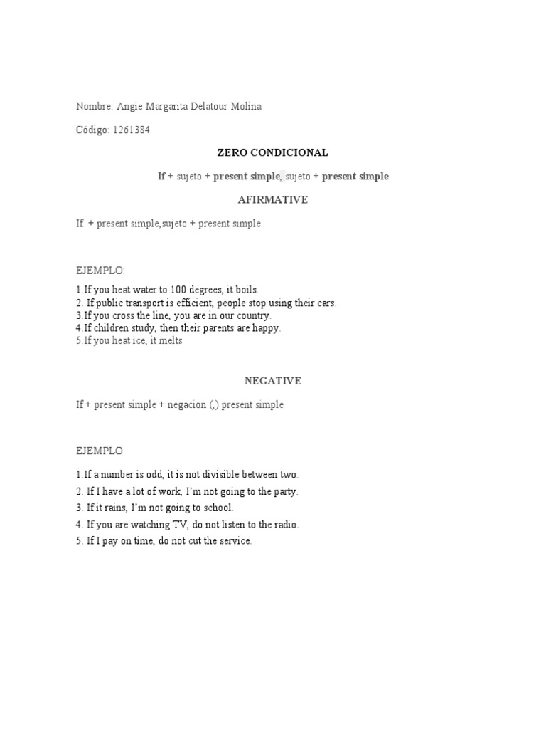 Zero Conditional Structure and Examples | PDF