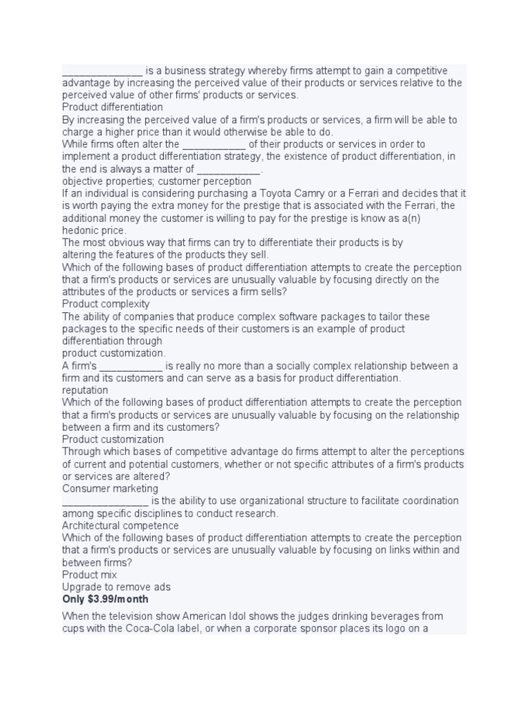 Exam 3890 | PDF | Competitive Advantage | Strategic Management