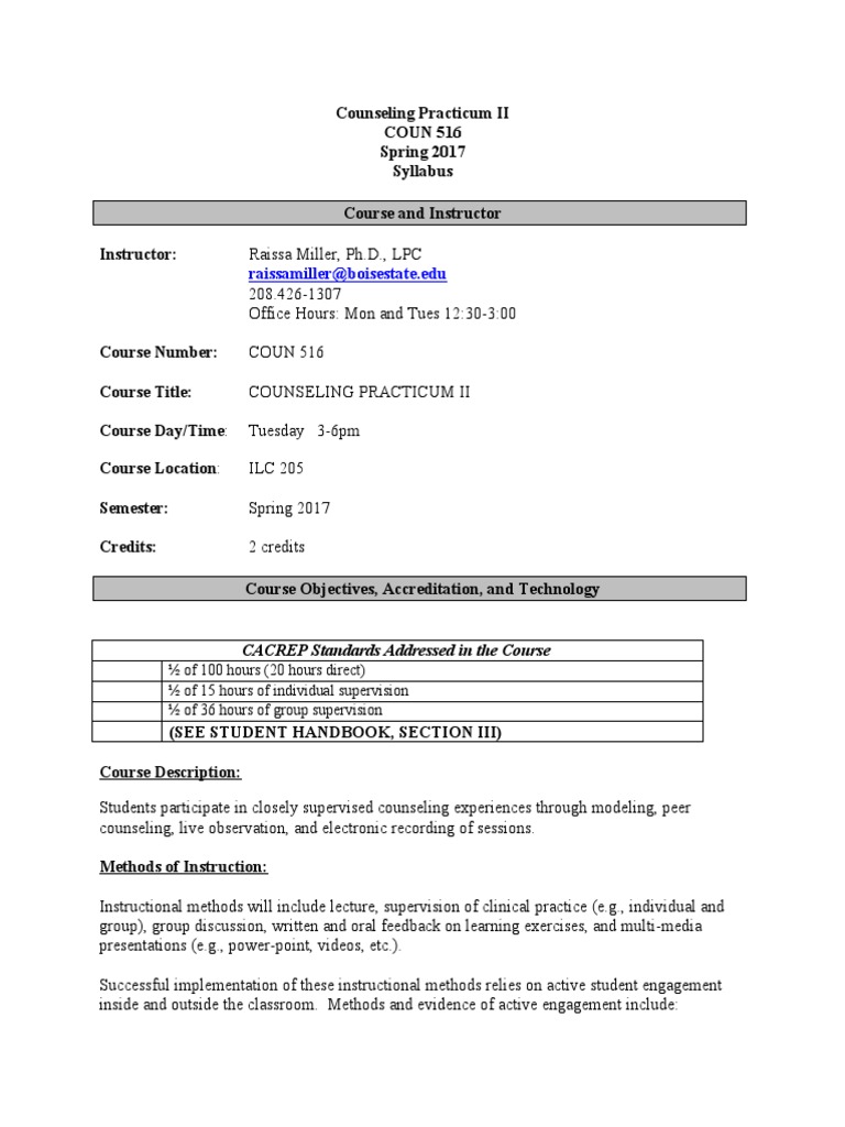 Raissamillerboisestate Edu CACREP Standards Addressed in The Course PDF Academic