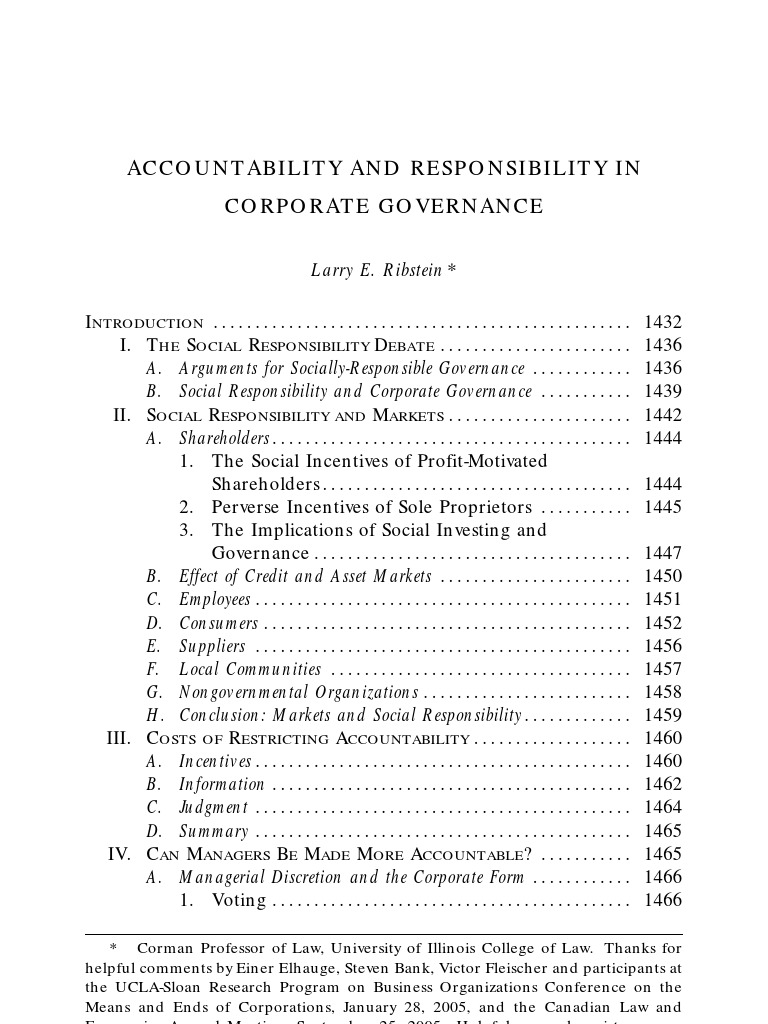 CORPORATE GOVERNANCE AND ACCOUNTABILITY MEANING intelligence overview