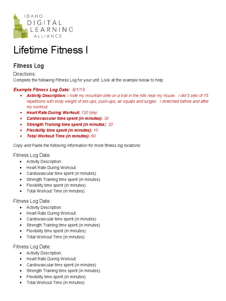 Lifetime Fitness Log Template | PDF | Strength Training | Heart Rate