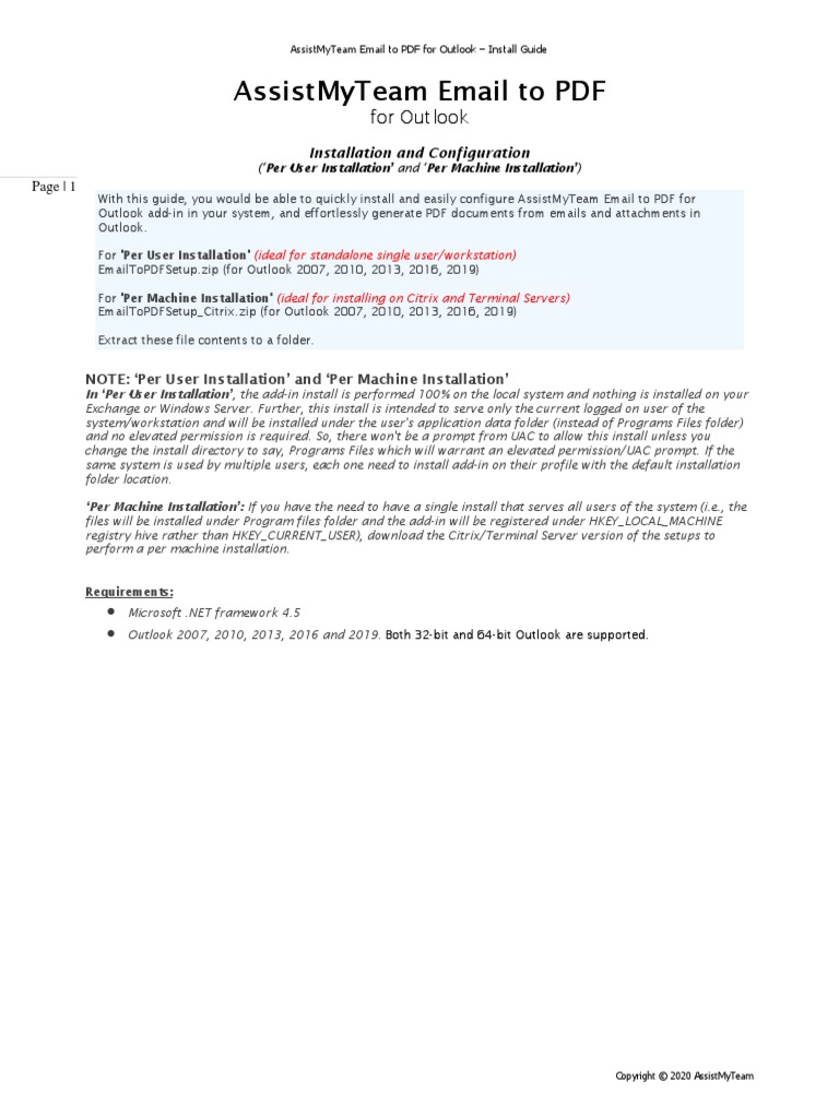Assistmyteam Email To PDF: For Outlook | PDF | Microsoft Outlook ...