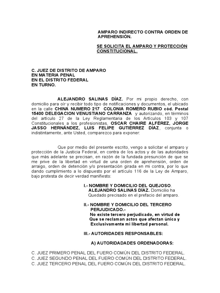 Amparo Indirecto por Orden de Aprehensión | PDF | Violación | Detención ...