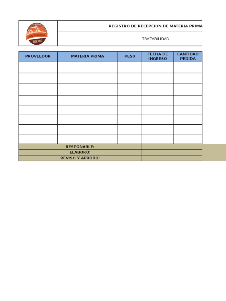 Formato Registro de Recepcion de Materias Primas PDF