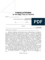VAKALATNAMA (A4 Size) (Appellate Side, High Court)