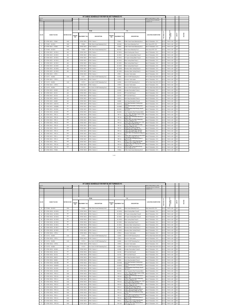 HT CABLE SCHEDULE Power (Physics) Building Engineering