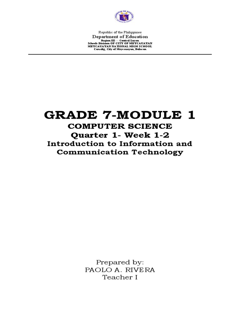 Grade 7-Module 1: Computer Science Quarter 1-Week 1-2 | PDF | Input ...
