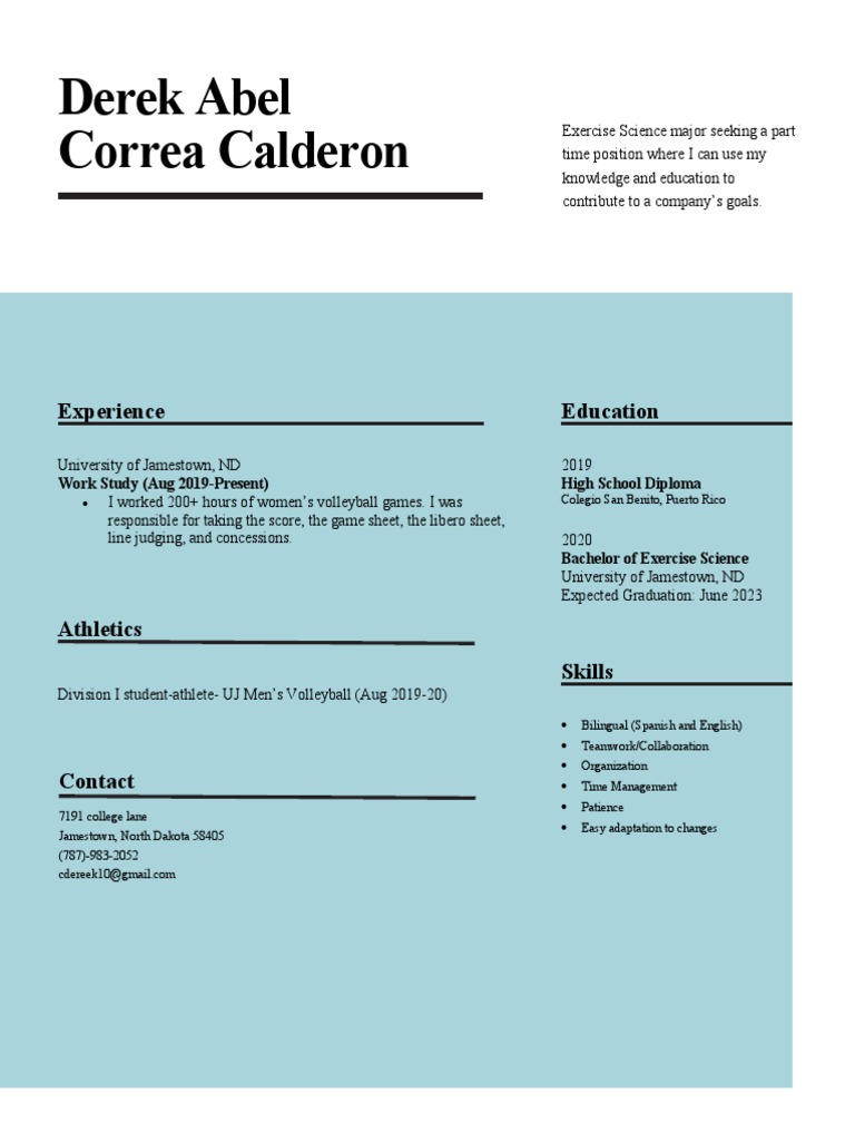 Exercise Science Major Resume | PDF