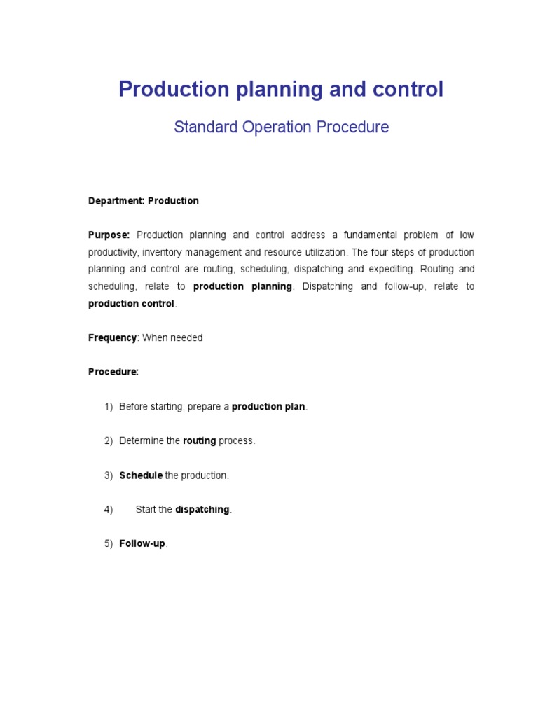Production Planning and Control Steps | PDF