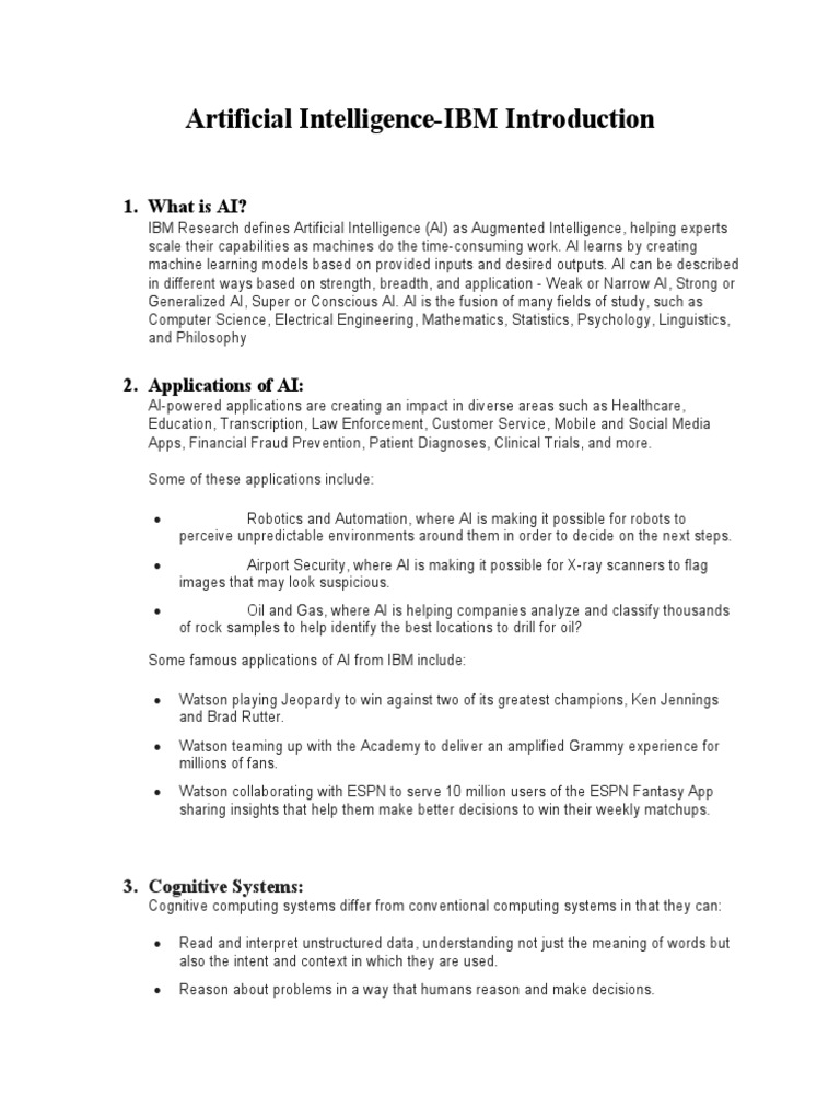 IBM's Introduction to Artificial Intelligence | PDF | Artificial ...