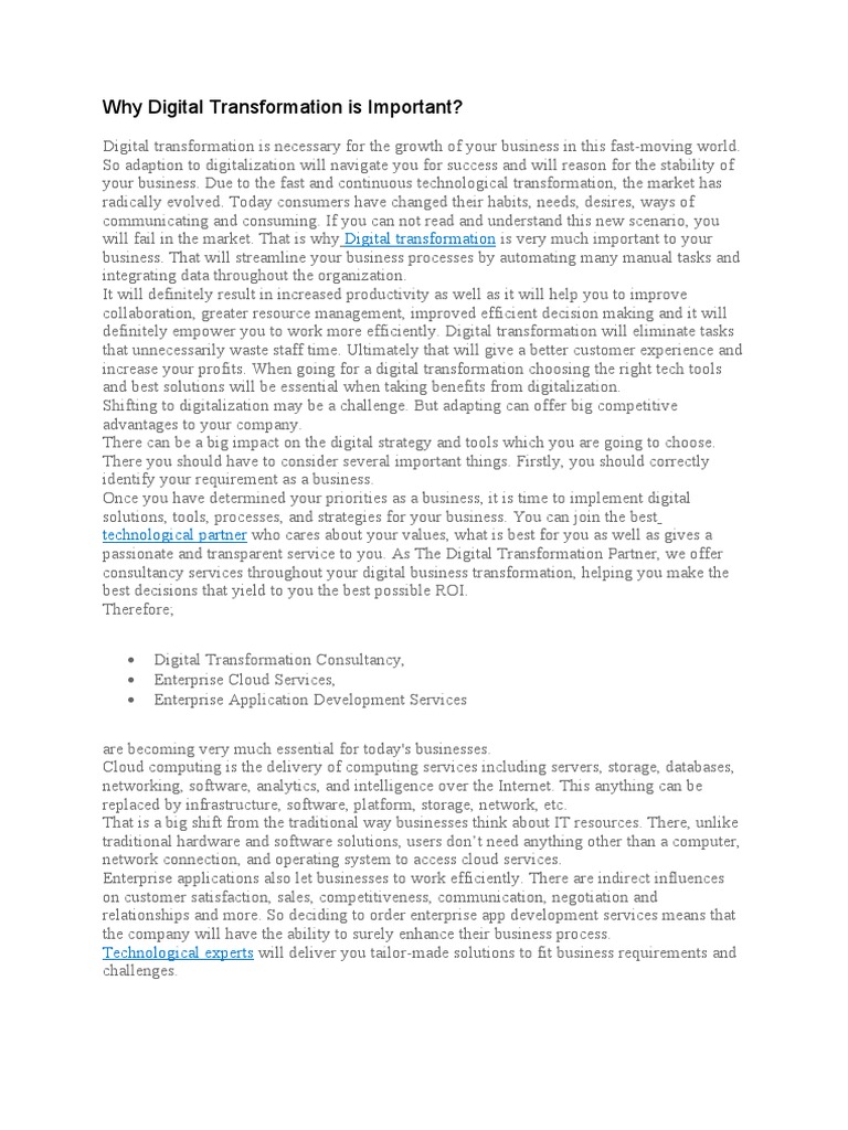 Importance of Digital Transformation | PDF | Cloud Computing | Digital ...