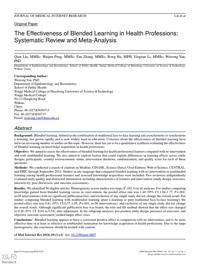 Liu 2016 The Effectiveness of Blended Learni | PDF | Systematic Review ...