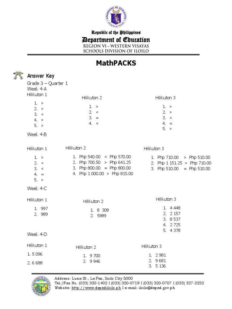 Grade 3 Math Answer Key Q1 W4 | PDF | Economy Of Asia | Foreign ...