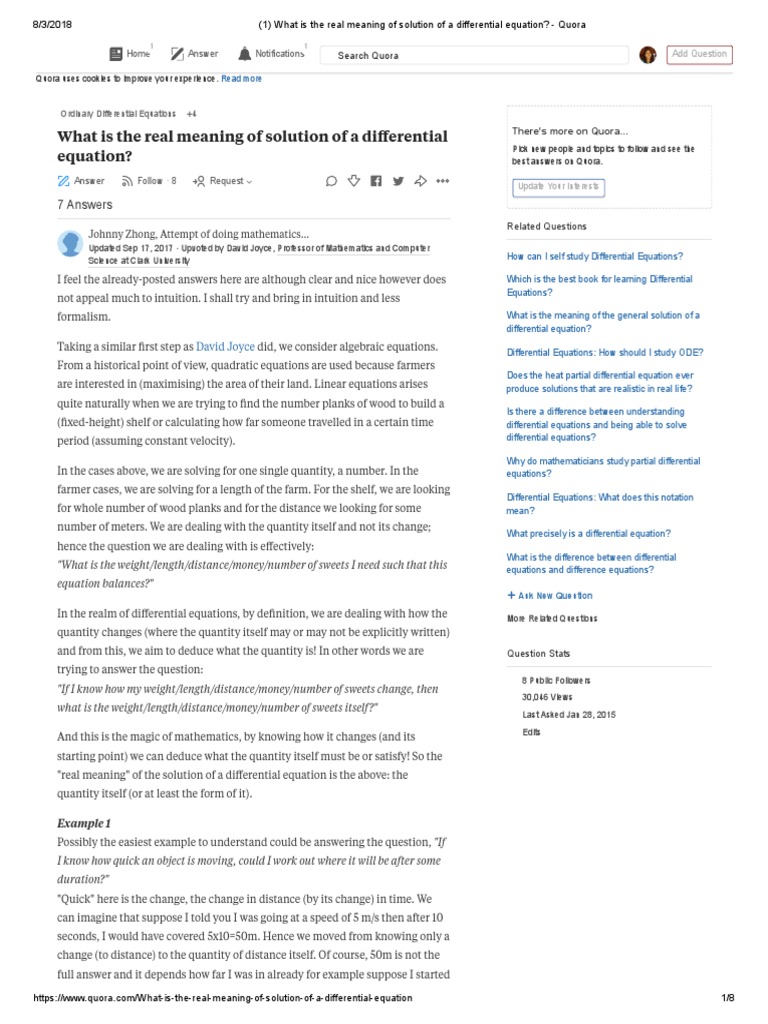 What Is The Real Meaning of Solution of A Differential Equation Quora