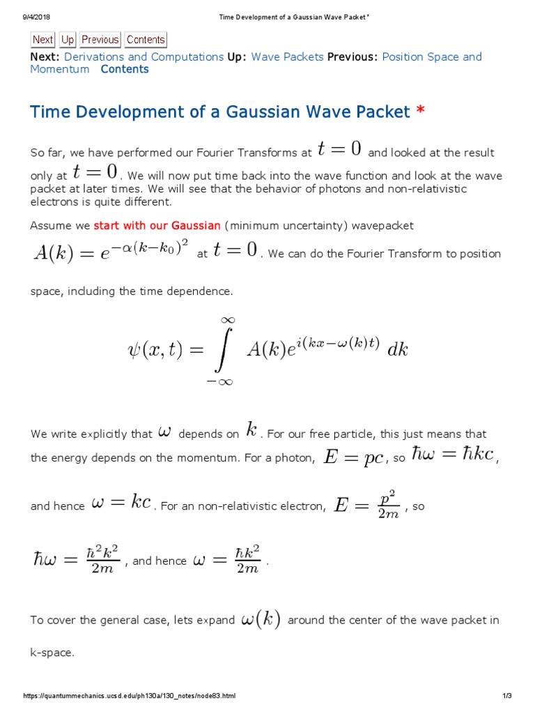 Time Evolution of Gaussian Wave Packets | PDF | Waves | Mathematical ...