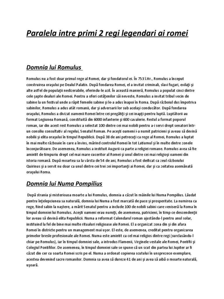 Paralela Intre Primii Doi Regi Ai Romei | PDF
