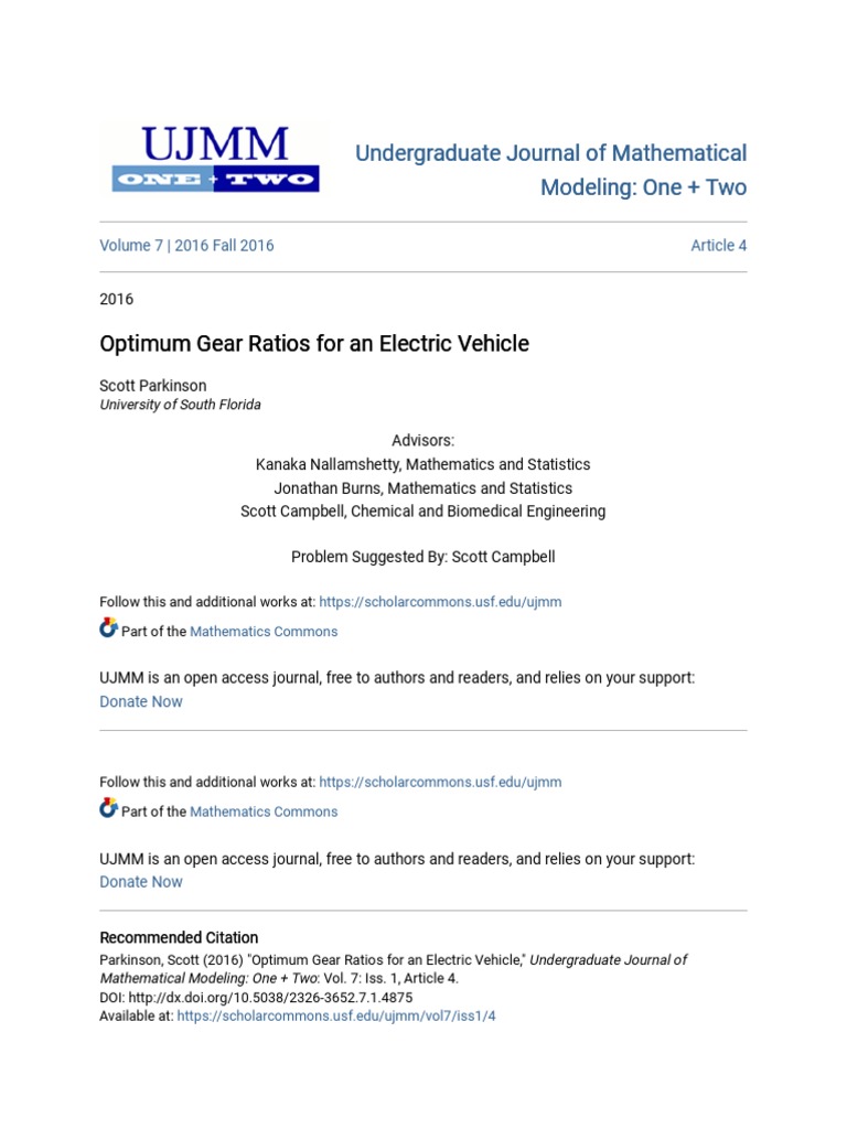 Optimum Gear Ratios For An Electric Vehicle PDF PDF Torque Transmission (Mechanics)