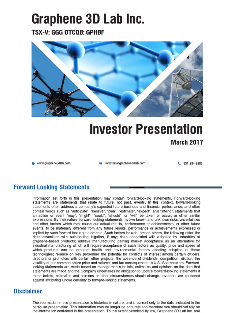 Graphene 3D Lab Graphene 3D Lab Inc. TSXV GGG Otcqb GPHBF TSXV