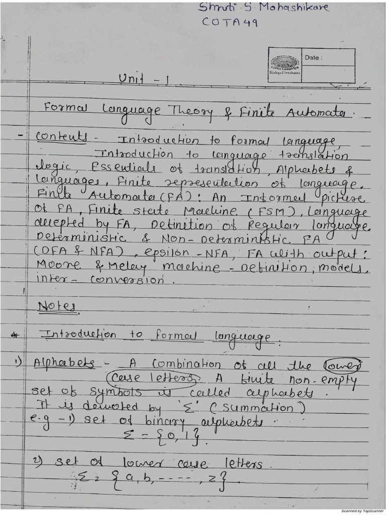TOC UNIT 1 Part 1 | PDF