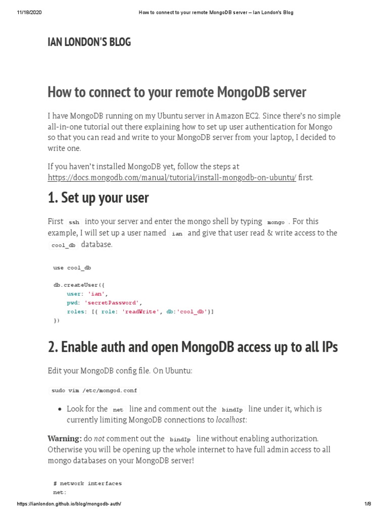 How To Connect To Your Remote MongoDB Server - Ian London's Blog | PDF ...