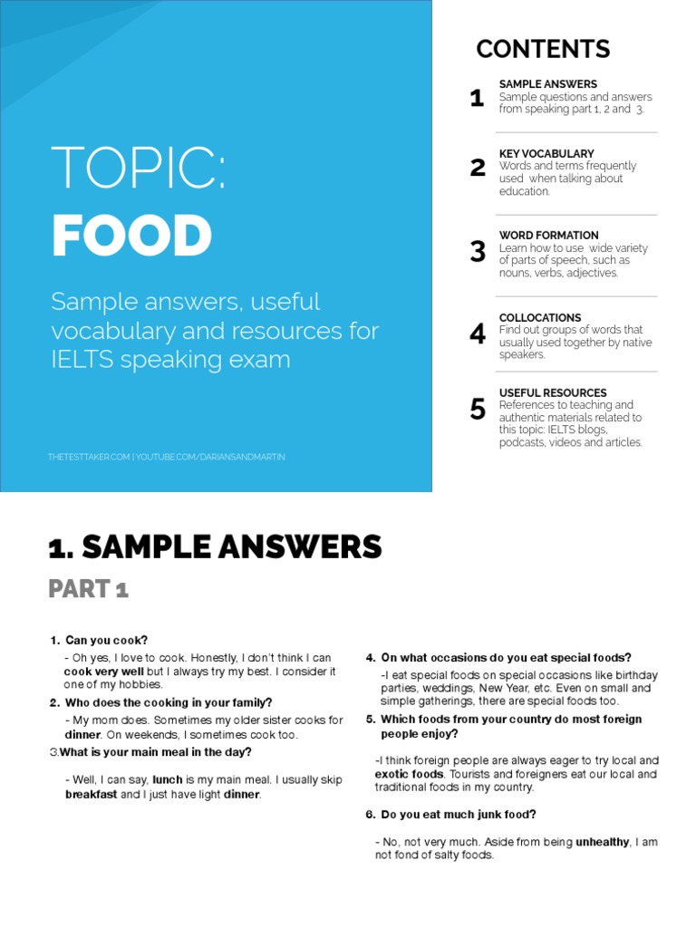 IELTS Speaking: Food Topics & Answers | PDF | Meal | Foods