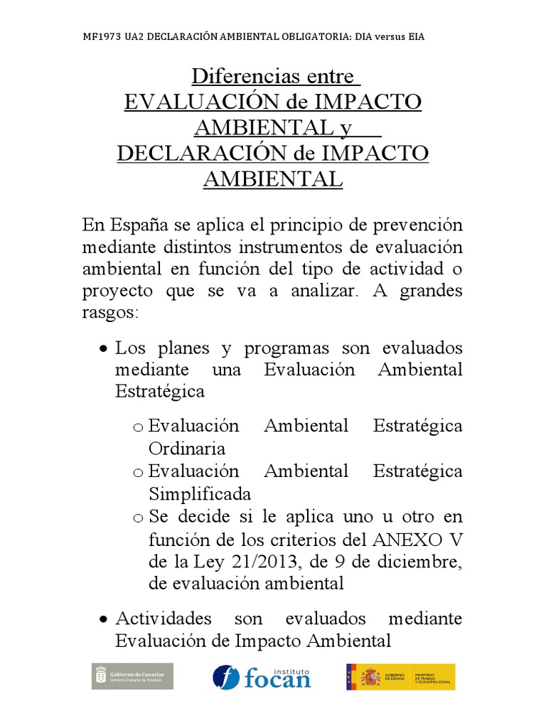 DIA Versus EIA | PDF | Evaluación de impacto ambiental | Entorno natural