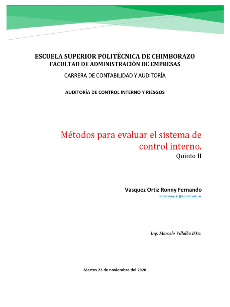Metodos de Evaluacion Del Control Interno | PDF | Cuestionario | Auditoría