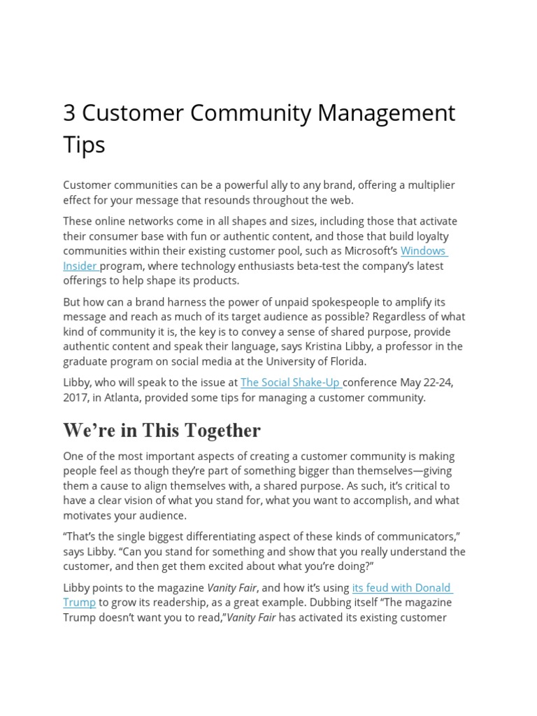 3 Customer Community Management Tips | PDF | Target Audience | Brand
